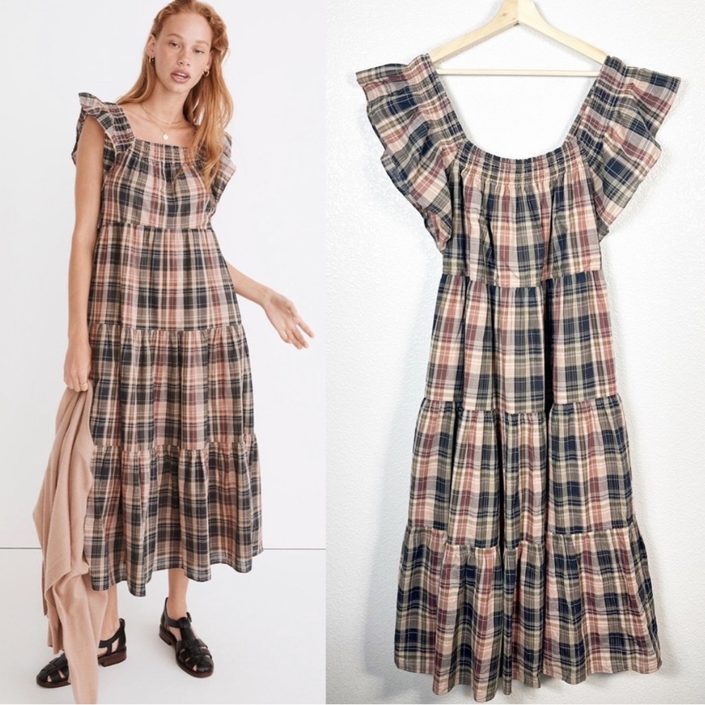 Madewell plaid ruffle tier dress